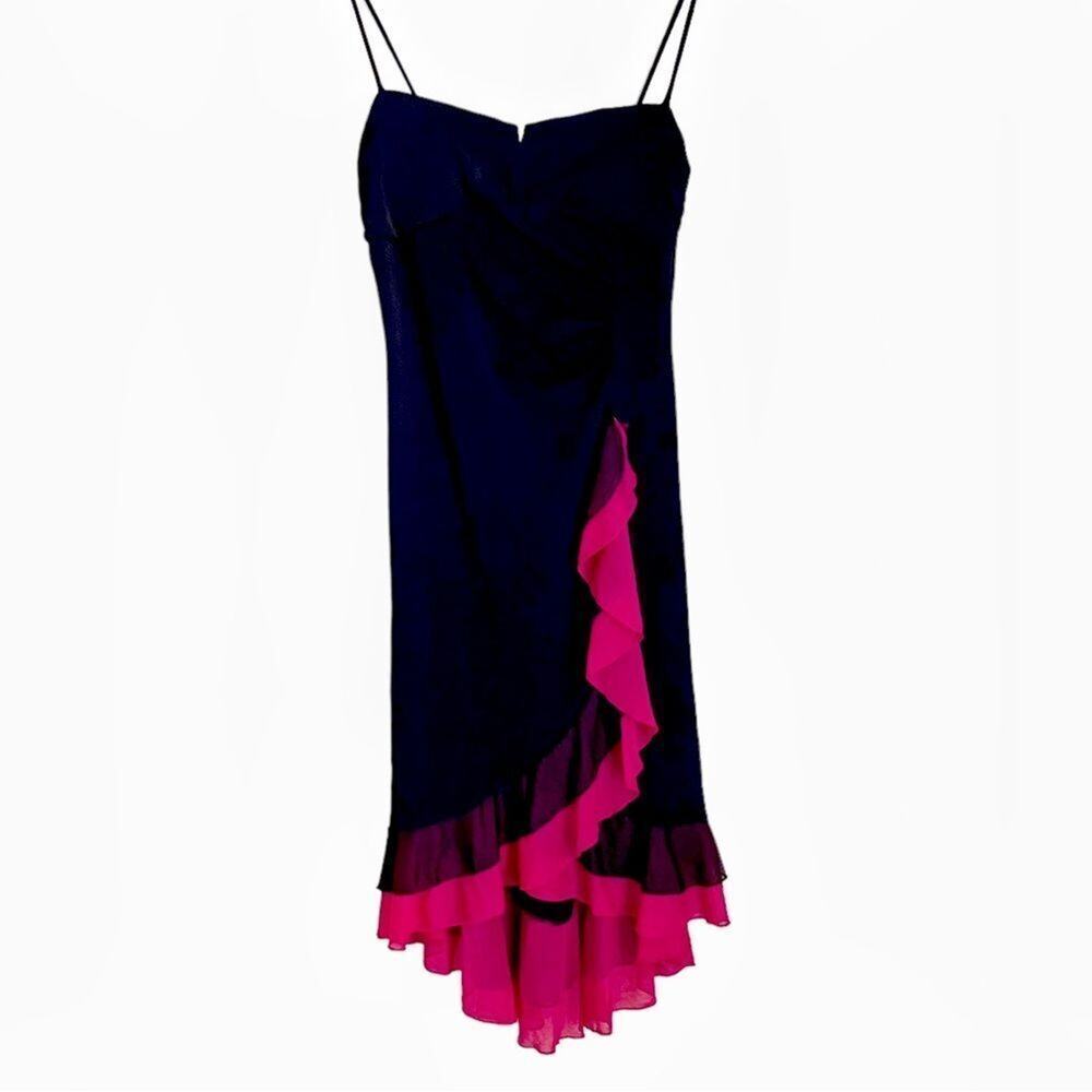 Vintage Y2K Ruby Rox Whimsigoth Asymmetrical Ruffle Dress Black Pink L - Picture 5 of 14